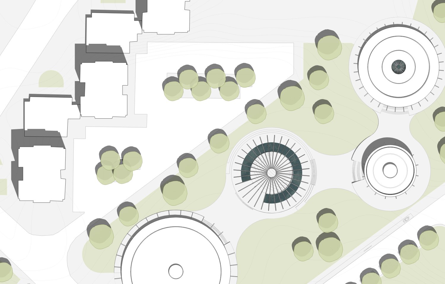 Kulturzentrum Marvila Lissabon – kolorierter Lageplan mit den runden Baukörpern